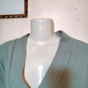 Pastel Green Korean V Neck Off Shoulder Top