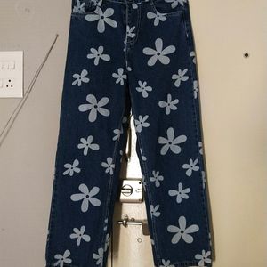 Flower Graphic Print Jeans