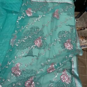 Light Sea Green Pink-embroidery Sari