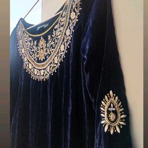 Embroidery Velvet Kurta With Free Tote Bag