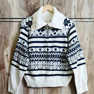 White & Black Highneck Sweater- Size-42-44