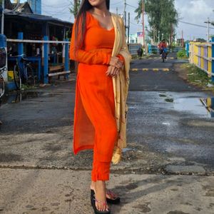 Orange Plain Georgette Suit.