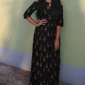 Black & Golden Block Print Maxi Dress