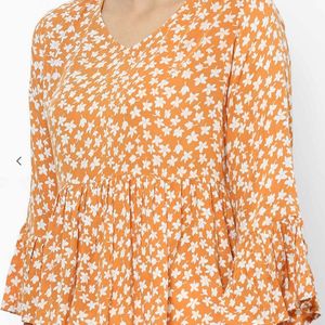 Floral Print V Neck Flared top