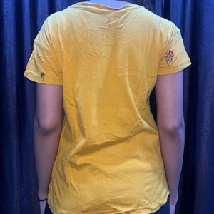 Yellow Mustard Top With Flower Embroidery