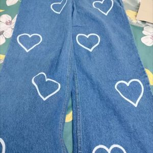 Heart Printed Wide Leg Jeans