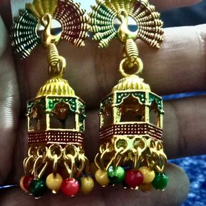 Designer Peacock style multicolour Jhumka earrings