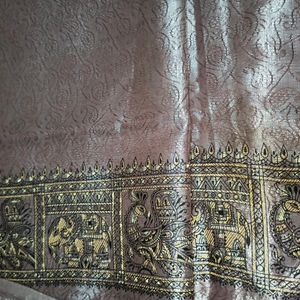 Mauve Silk Saree Peacock Elephant Motifs