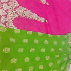 Green And Light Pink Saree