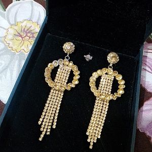 Rhinestone Chain Golden Colour Earrings💛s