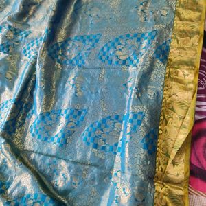 Blue And Green Silk Saree