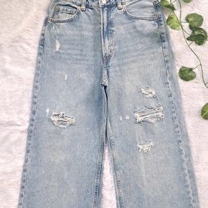 H&M Ripped Wide Leg Jeans