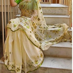 Gota Patti Lemon Yellow Saree Pure Georgette