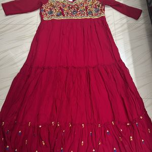 Ethnic Blood Red Colourful Embroidered Dress