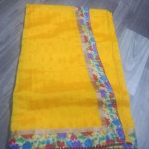 Bright Yellow Saree With Stitched Blouse