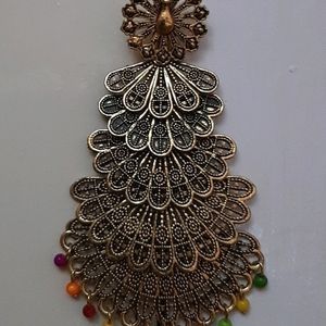 Gold Oxidised Peacock Design Earring pair