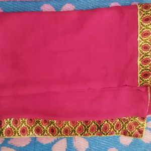 Pink Saree With Golden Border Design