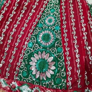 Green And Red Heavy Sequence Work Saree