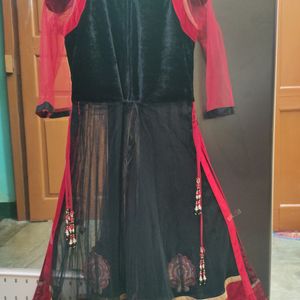 Red&Black Lacha with Skirt And Dupatta