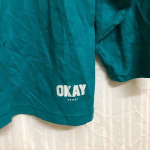 Okay V Neck Sea Green T Shirt