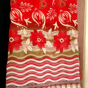 New Red And Beige Color Floral Saree