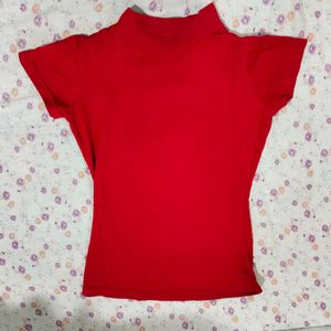 Red High neck Half Sleeve Top