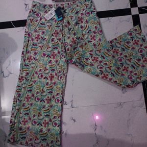 Floral Print Palazzos Wit Lace Trim/ Pant