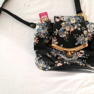 Black Floral Printed Sling Bag (Women's)