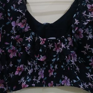 WOMENS STYLISH BLACK FLORAL RUFFLE TOP