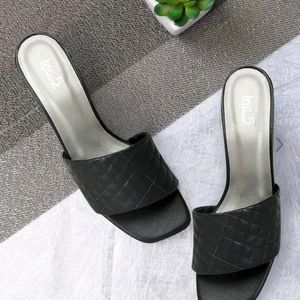 INC.5 women  Black Textured Open Toe Heels