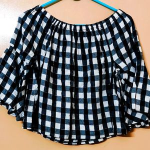 DNMX: Black&White Checkered Off-shoulder Top