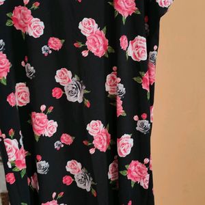 Black Floral Print Long T Shirt