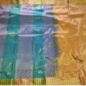 Teal And Purple Silk Saree