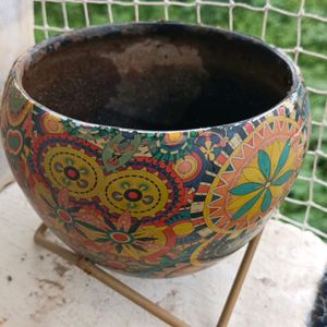 Metal Flower Pot With Stand | Colourful Gamla