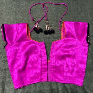 Black Sari With Rani Pink Blouse