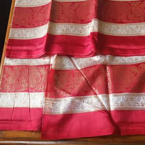 Art Silk Saree_red And White