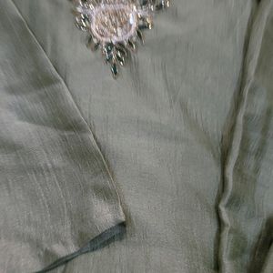 Olive Green Suit With Organza Dupatta