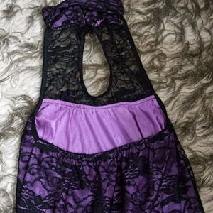 Purple Gothic Halter Neck Net detail Top