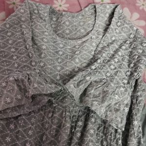 Grey Chikankari Short Gown Frock