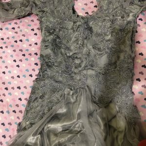 Grey Embroidery Soft Net Gown Very Cutegown