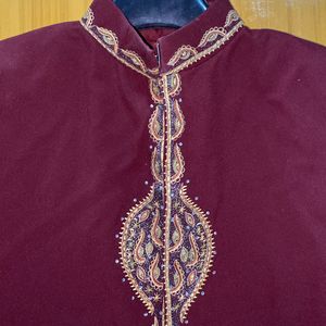 Men Maroon Sherwani With Pyjama & Dupatta