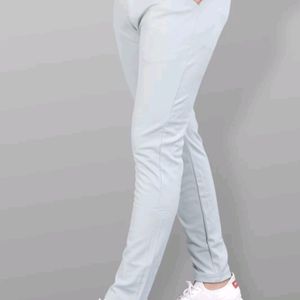 Men Slim Fit Grey Lycra Blend Trousers