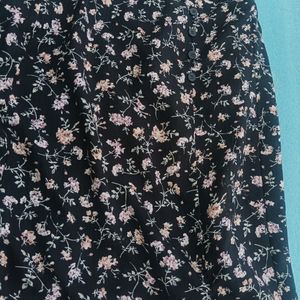 Floral Print Side Slit Medi Skirt