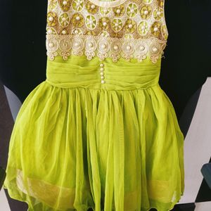 Beautiful Green And Golden Frock 1-2 Years