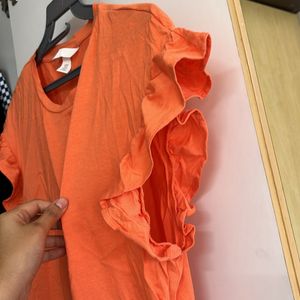 H&M Pretty Sleeves Orange Tshirt