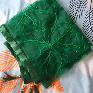Green Dupatta With Ful Embroidery &Tesels