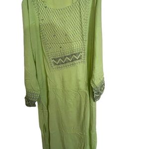 Women Solid Straight Lime Kurta