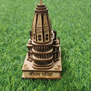 Miniature Wood Crafted Ram Mandir With Chandan