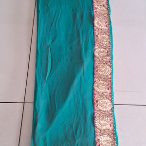 Beautiful Sea Green Sari with Golden Border