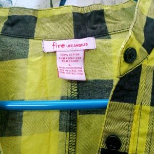 Yellow Checked Tunic Top In Pure Cotton